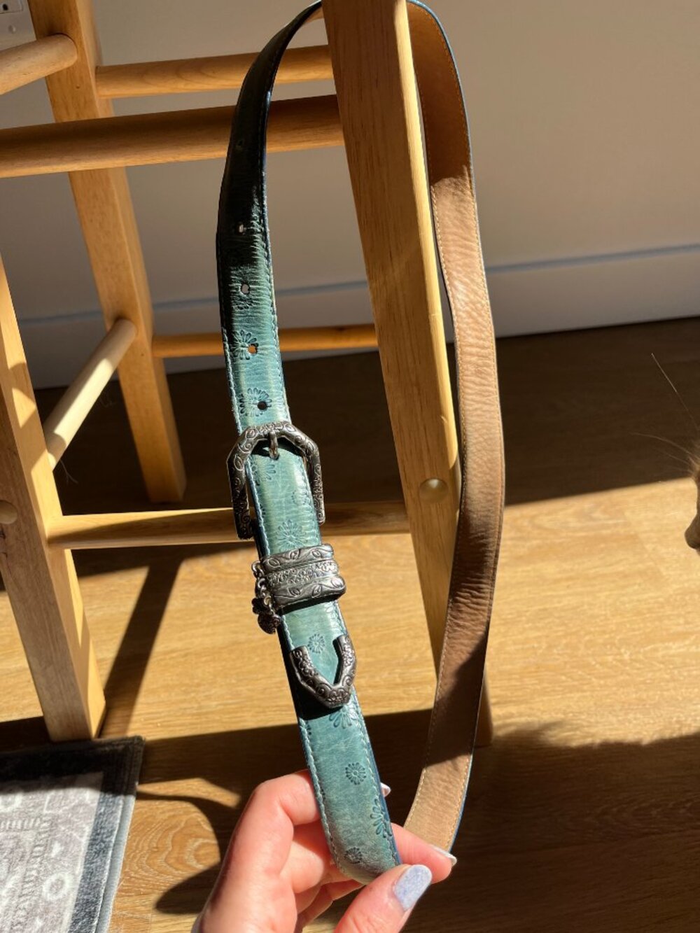 Blue Leather Brighton USA Flower Belt